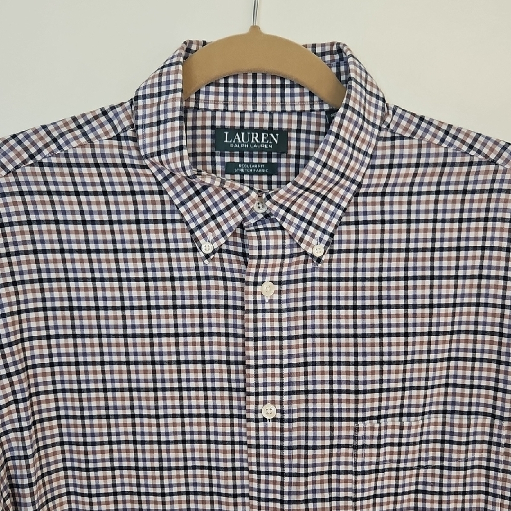 Ralph Lauren Men's Navy and White Plaid Shirt
